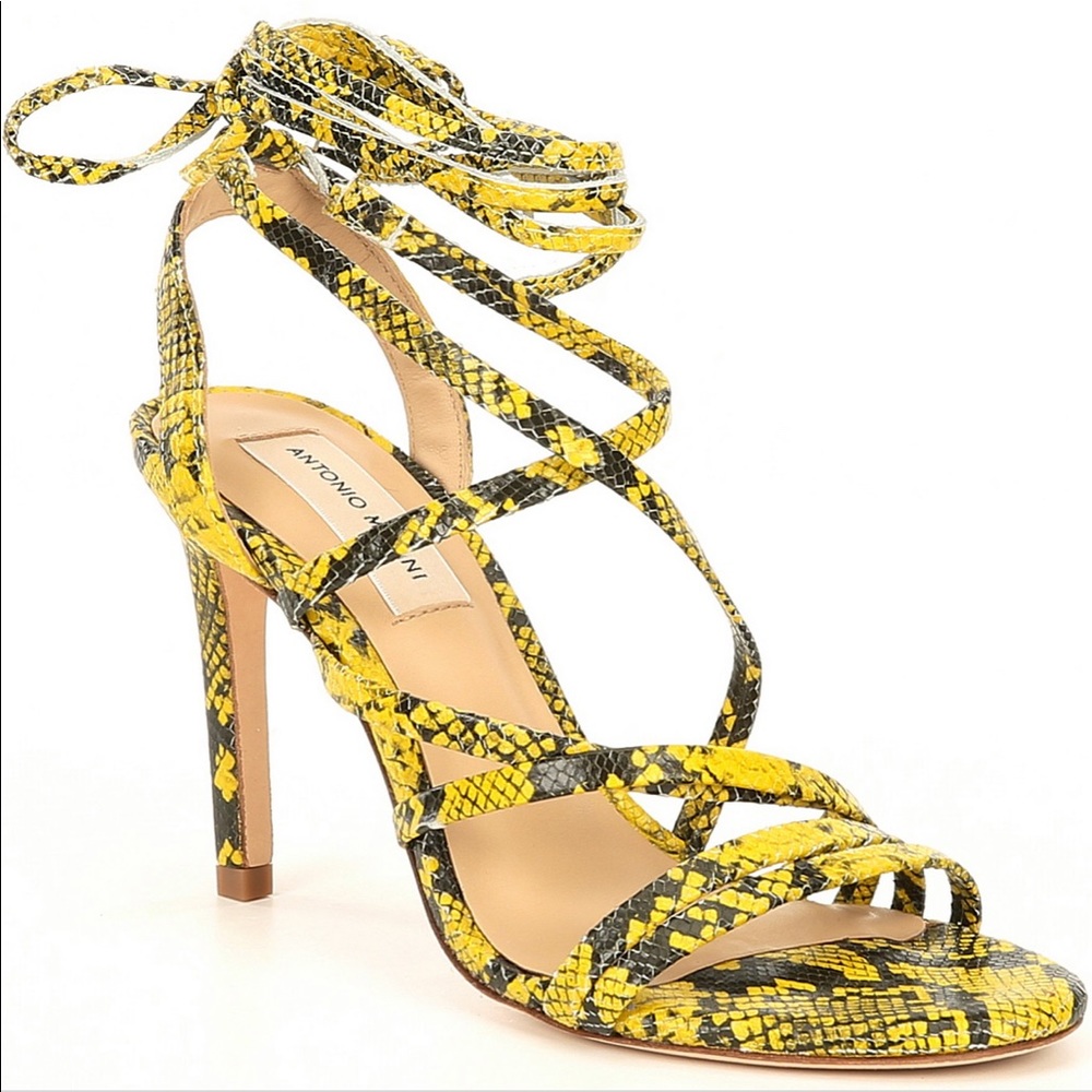 Antonio Melani Snake Print Leather Lace Up Sandals